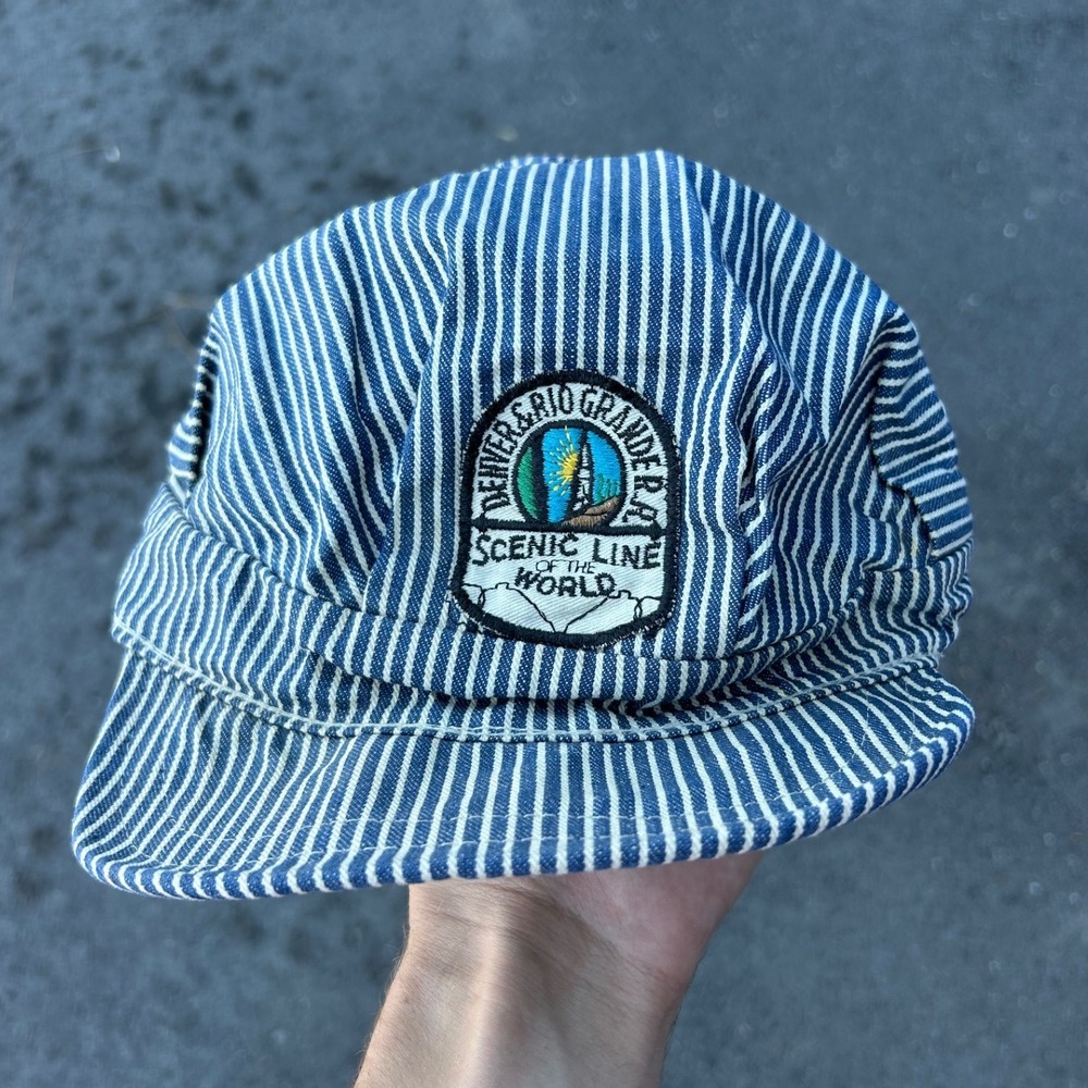 Vintage Denver Rio Grande Railroad Stripe Engineer Hat Cap Scenic Line World